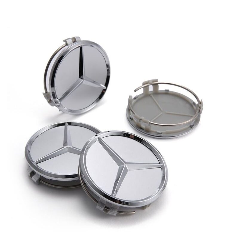 Silver Mercedes Benz Alloy Wheel Centre Caps 75mm Badges Hub Emblem